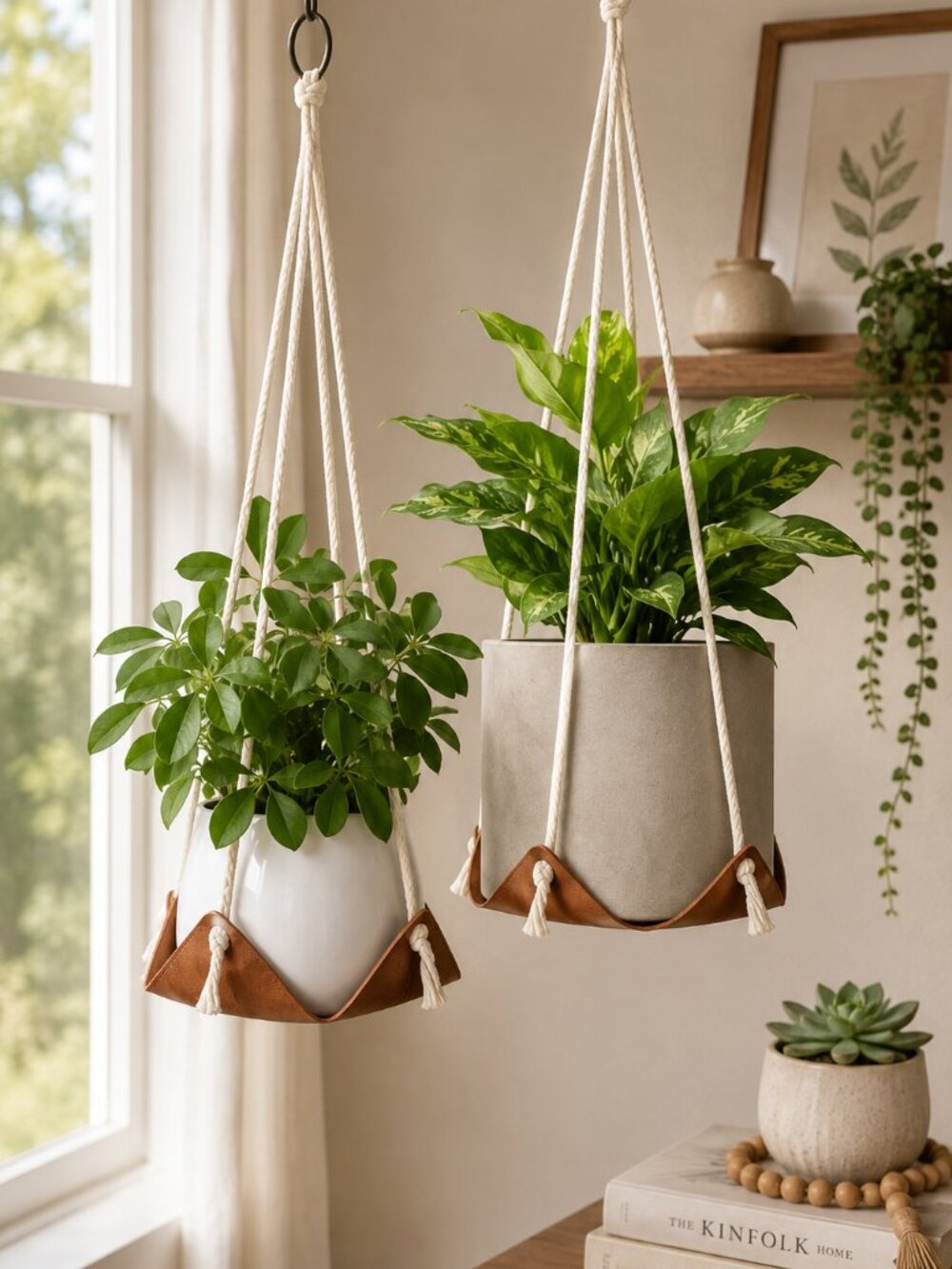 Boho Vegan Leather Plant Hangers Set of 2 Decorative Hanging Planters NWT